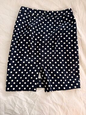 J. Crew Navy and White Polka Dot Pencil Skirt